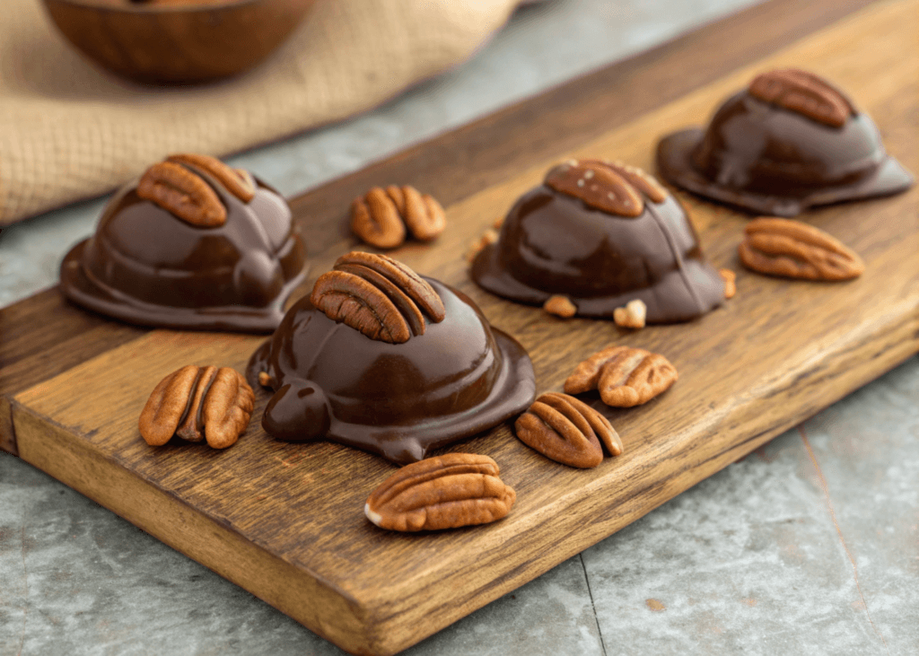 pecans, caramel, and chocolate