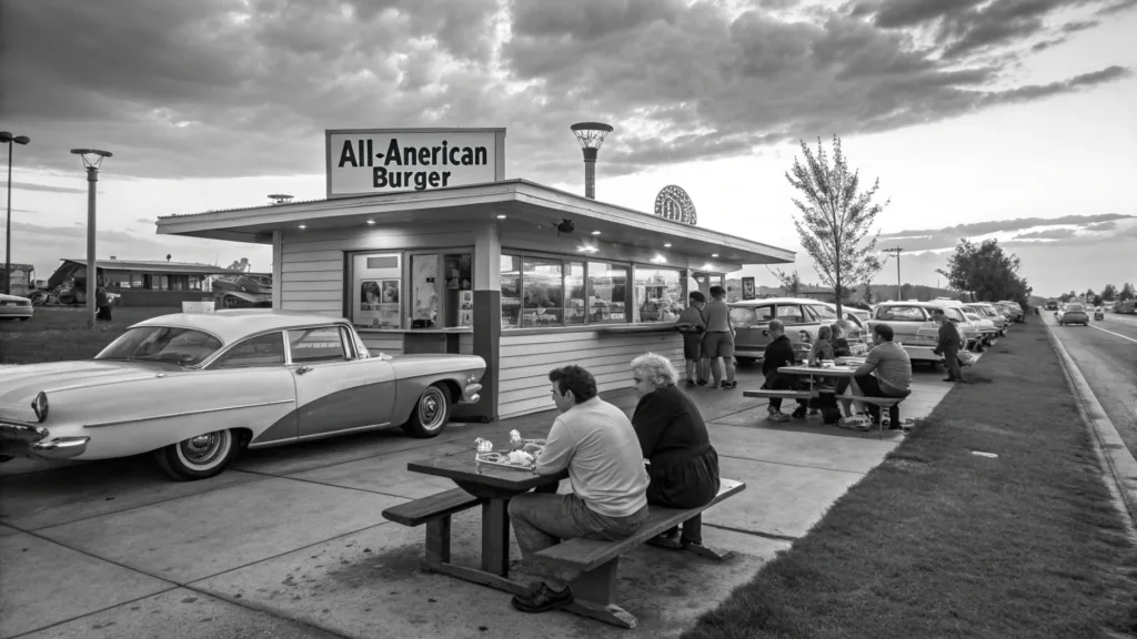 How Old Is All American Burger? A Fast Food Legacy 2 a group of people sitting at a table outside a restaurant