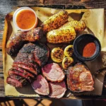 Top 50 BBQ Texas smoked brisket with bark and smoke ring